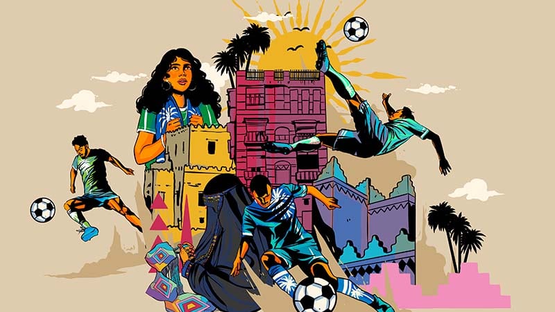 Artwork by Bayan Yasien from Saudi Arabia, created for Visa’s Reimagine FIFA World Cup 2026 collaboration.